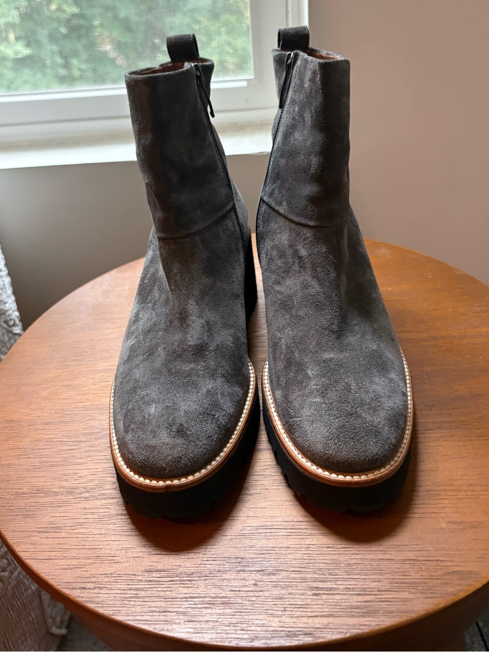 Paul Green Jano Gray Suede Platform Lug-Sole Ankle Booties Size 7.5US(UK 5)